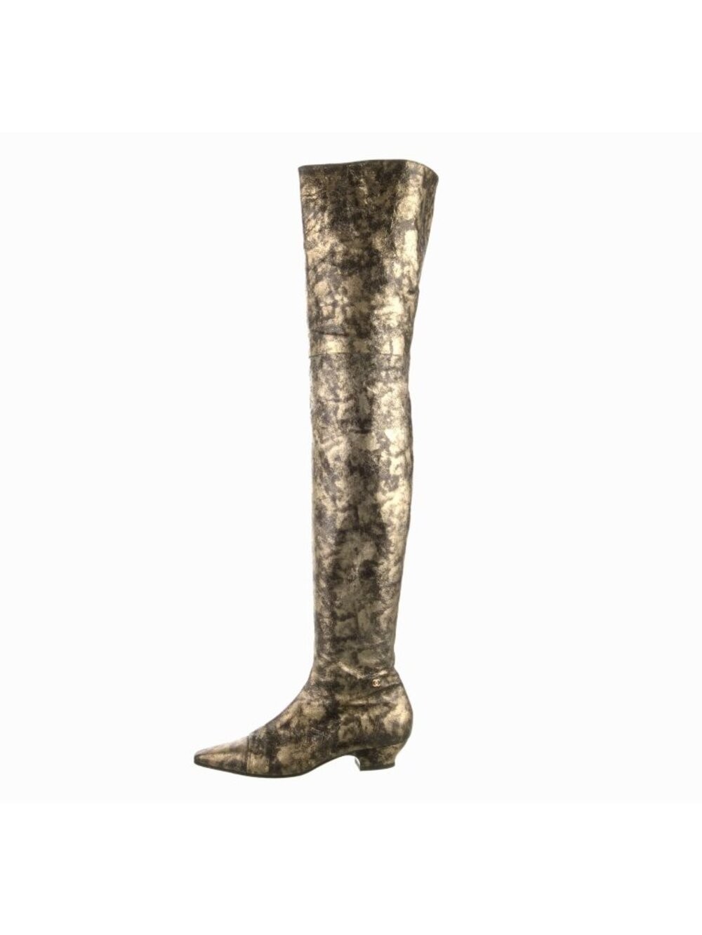CHANEL Fall 2018 thigh high boots shoes gold 42 US 12 - Picture 2 of 13
